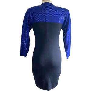 St. John Evening Black Cobalt Blue Sequined Evening Dress Cocktail Party Luxe 10
